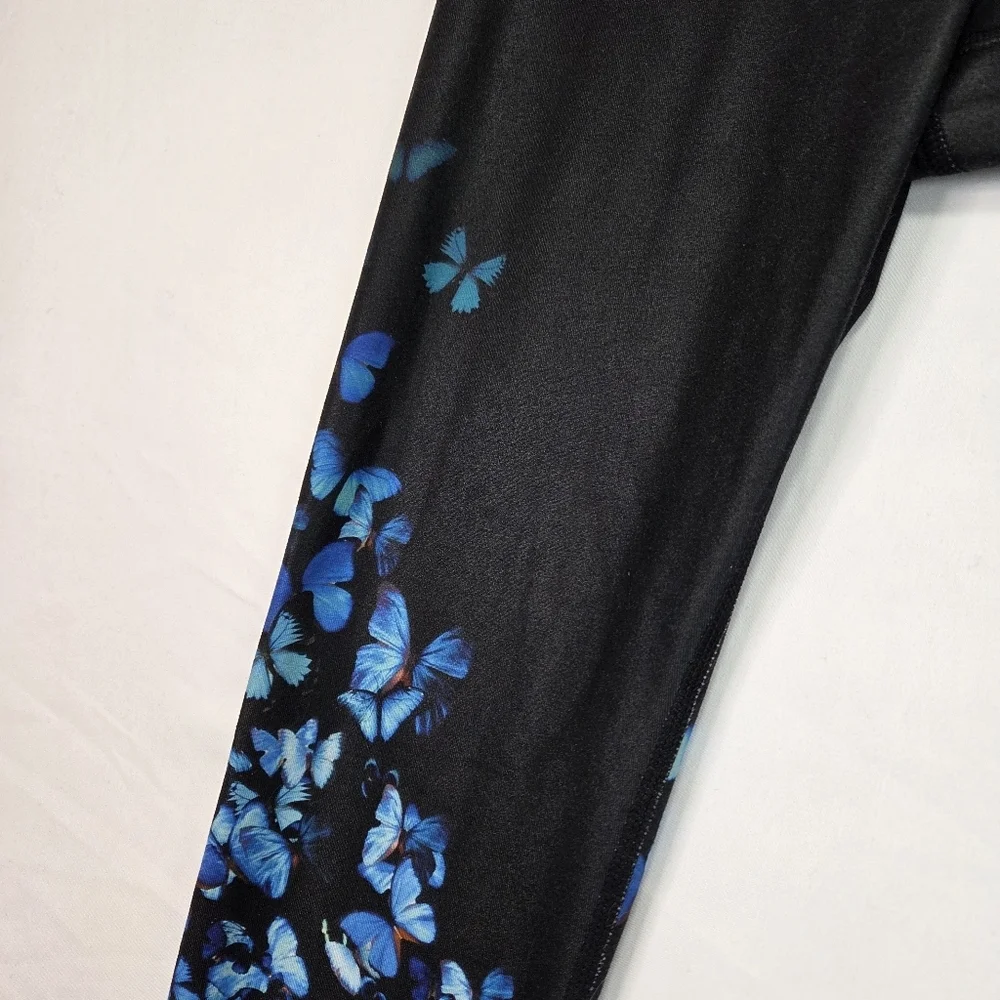 Alo Yoga Gypset Goddess Butterfly Print Leggings Black Blue High Rise Size S